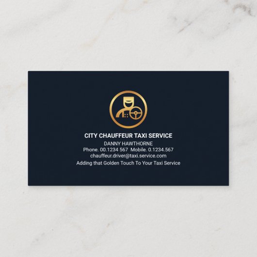 金ゴールドウェイターサービスプレートシティシルエットタクシー 名刺 (裏面)