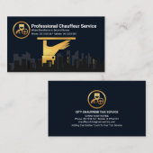 金ゴールドウェイターサービスプレートシティシルエットタクシー 名刺 (正面/裏面)