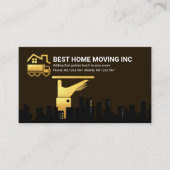 金ゴールドウェイターサービングプレートシティシルエット引越し業者 名刺 (正面)