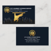 金ゴールドウェイターサービングプレートシティシルエット 名刺 (正面/裏面)