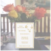 金ゴールドウェディングザデイト招待状蝶 セーブザデート