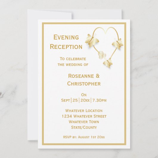 金ゴールドウェディングレセプション招待状蝶 招待状 (正面)