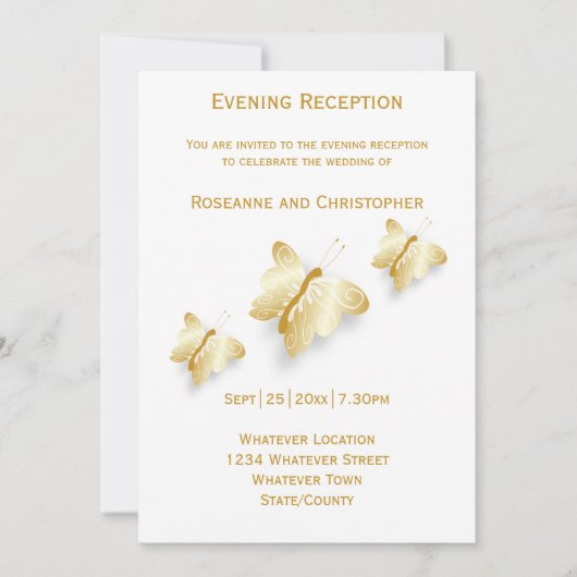 金ゴールドウェディングレセプション招待状蝶 招待状 (正面)