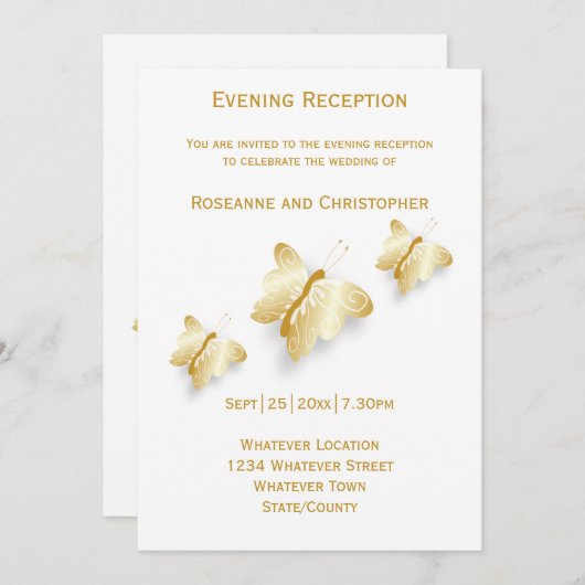 金ゴールドウェディングレセプション招待状蝶 招待状 (正面/裏面)