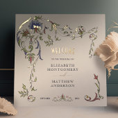 金ゴールドウェルカムサインビクトリアンオーナメント結婚の 箔ポスター