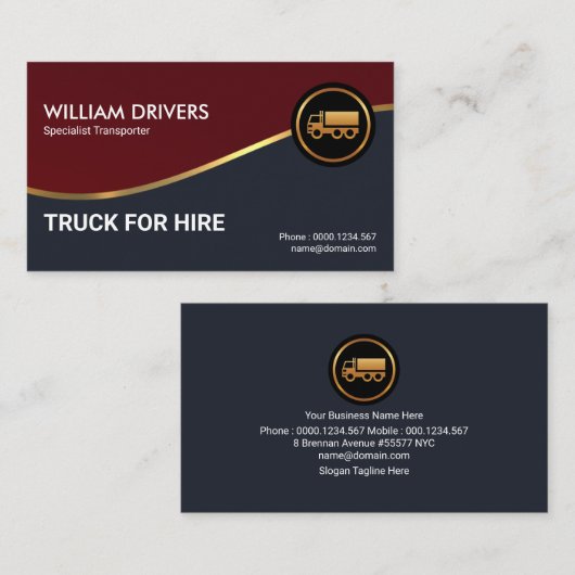 金ゴールドウェーブプロフェッショナルレッドグレートラックドライバ 名刺 (正面/裏面)