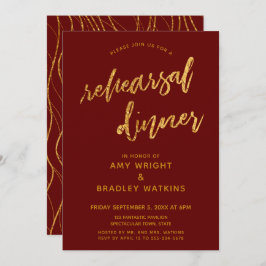 金ゴールドウェーブ手書き手書きバーガンディリハーサルディナー 招待状