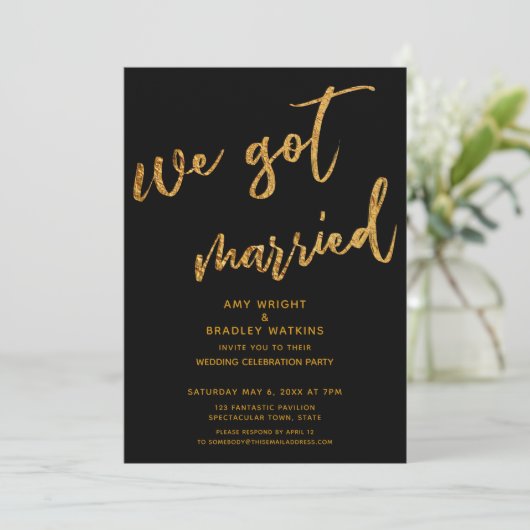 金ゴールドウェー得ズ結婚したブラックウェディング 招待状 (スタンド正面)