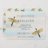 金ゴールドウォーターカラートンボの誕生日 招待状 (正面/裏面)