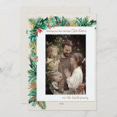 金ゴールドウォーターカラーブランチクリスマスホリデーカード シーズンカード (正面/裏面)