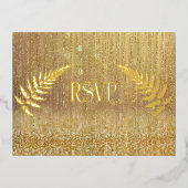 金ゴールドウォーターフォールカーテンRSVP 箔招待状ポストカード (正面)
