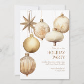 金ゴールドウォーター色オーナメントホリデークリスマスパーティー 招待状 (正面)