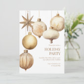 金ゴールドウォーター色オーナメントホリデークリスマスパーティー 招待状 (スタンド正面)