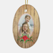 金ゴールドウッドポインセティアフレーム写真テンプレートホリデイ セラミックオーナメント (左)