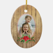 金ゴールドウッドポインセティアフレーム写真テンプレートホリデイ セラミックオーナメント (正面)