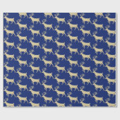 金ゴールドウッドランドスタグトナディアオンネイビーブルー ラッピングペーパー (フラット)