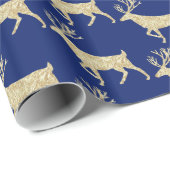 金ゴールドウッドランドスタグトナディアオンネイビーブルー ラッピングペーパー (ロールコーナー)