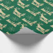 金ゴールドウッドランドスタッフスツリーフォレストグリーン ラッピングペーパー (角)