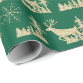 金ゴールドウッドランドスタッフスツリーフォレストグリーン ラッピングペーパー (ロールコーナー)