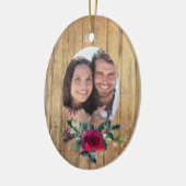 金ゴールドウッドレッドローズフレーム写真テンプレートホリデー セラミックオーナメント (左)