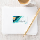 金ゴールドウミガメターコイズ水彩インク海岸沿い ラベル (インサイチュ)