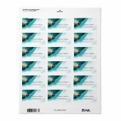 金ゴールドウミガメターコイズ水彩インク海岸沿い ラベル (フルシート)