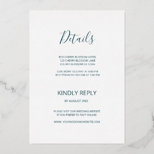 金ゴールドウミガメティール（緑がかった色）インクアゲ結婚ート 箔招待状 (裏面)