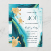 金ゴールドウミガメティール(緑がかった色)インクマリタイムコースト 招待状 (正面/裏面)