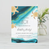 金ゴールドウミガメビーチをテーマ |誕生日 招待状 (スタンド正面)