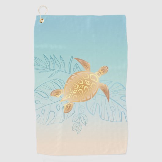 金ゴールドウミガメ熱帯葉産海側 ゴルフタオル (正面)