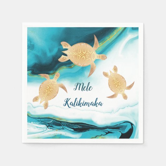 金ゴールドウミガメ | Melle Kalikimaka |クリスマス スタンダードカクテルナプキン (正面)