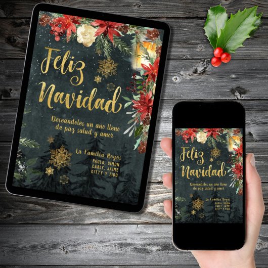 金ゴールドウードラスペインのンド・フェリーズ・ナビダードクリスマスカード 招待状