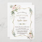 金ゴールドエアリーグリーン赤面ピンク金ゴールドフローラバプテスマ 招待状 (正面/裏面)