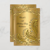 金ゴールドエイジエレガントバースデーパーティーフローラ 招待状 (正面/裏面)