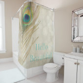 金ゴールドエキゾチックピーコックフェザーグラムシエレガントック シャワーカーテン (インサイチュ)