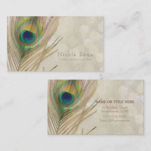 金ゴールドエキゾチックピーコックフェザーグラムシエレガントック 名刺 (正面/裏面)