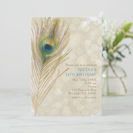 金ゴールドエキゾチックピーコックフェザーグラムパーティの招待状 招待状 (スタンド正面)