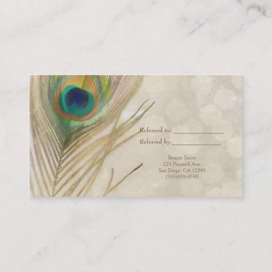 金ゴールドエキゾチック孔雀の羽毛ガラス友人を参照 紹介カード (裏面)