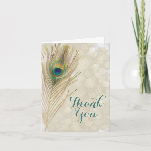 金ゴールドエキゾチック孔雀フェザーエレガントグラムサンキュー サンキューカード (正面)