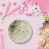 金ゴールドエキゾチック孔雀フェザーグラムエレガントパーティー ペーパープレート (パーティー)