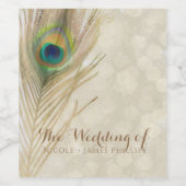 金ゴールドエキゾチック孔雀フェザーグラムエレガントパーティー ワインラベル (シングルラベル)