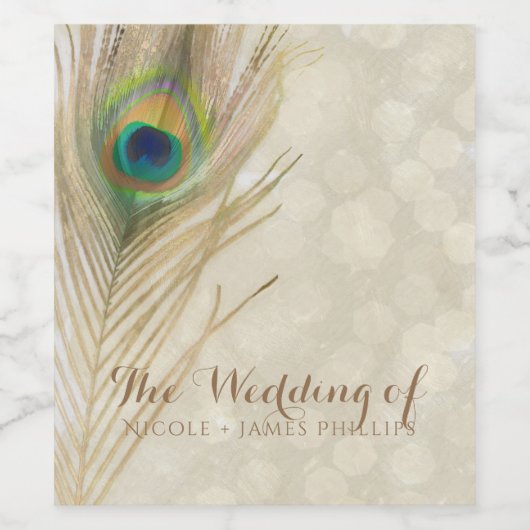 金ゴールドエキゾチック孔雀フェザーグラムエレガントパーティー ワインラベル (シングルラベル)