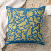 金ゴールドエキゾティックバーズオンティール（緑がかった色）ヴィンテージ クッション (ブランケット)