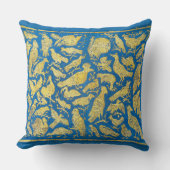金ゴールドエキゾティックバーズオンティール（緑がかった色）ヴィンテージ クッション (正面)