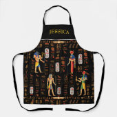 金ゴールドエジプトの象形文字と黒の神 エプロン (正面)