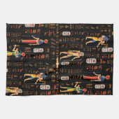 金ゴールドエジプトの象形文字と黒の神 キッチンタオル (横)