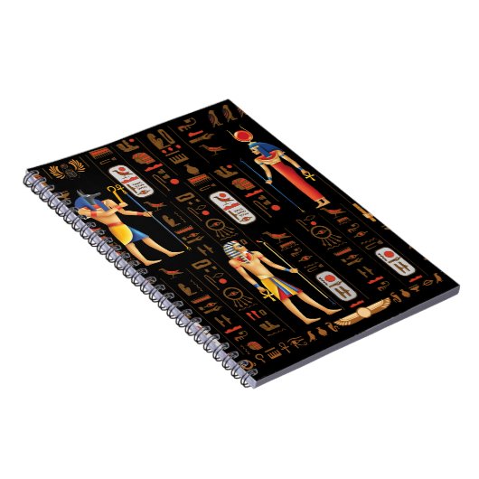 金ゴールドエジプトの象形文字と黒の神 ノートブック (右側)