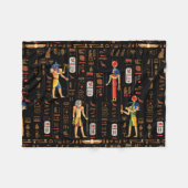 金ゴールドエジプトの象形文字と黒の神 フリースブランケット (正面(横))