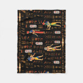 金ゴールドエジプトの象形文字と黒の神 フリースブランケット (正面)