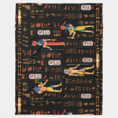 金ゴールドエジプトの象形文字と黒の神 フリースブランケット (正面)